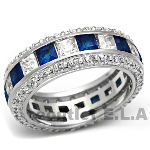 7mm CRT SAPPHIRE ETERNITY SOLID SILVER RING-size 6/7/9